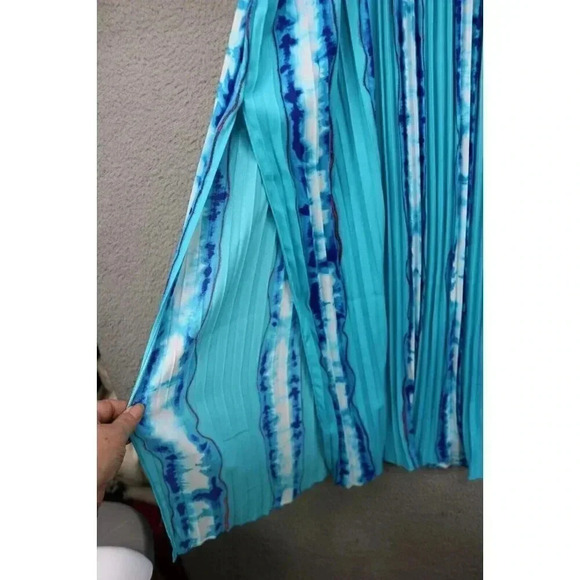 White House Black Market Pleated Maxi Skirt-Tie Dye-Size 10-Side Slits-Side Zip - Picture 3 of 8